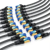 Primewire Flachband LAN-Kabel 20er Set CAT 8, 40 Gbit/s Netzwerkkabel mit RJ45-Stecker, geschirmt, Baumwollmantel, vergoldete Kontakte, Patchkabel, 20 Stück, 1 m, schwarz