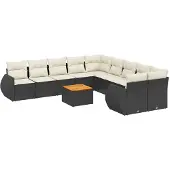 Syfax 11-tlg. Garten-Sofagarnitur mit Kissen Schwarz Poly Rattan