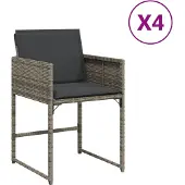 Syfax Gartenstühle mit Kissen 4 Stk. Grau Poly Rattan