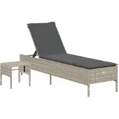 Syfax Sonnenliege mit Tisch und Auflage Hellgrau Poly Rattan