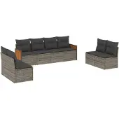 Syfax 8-tlg. Garten-Sofagarnitur mit Kissen Grau Poly Rattan