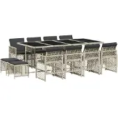 Syfax 13-tlg. Garten-Essgruppe mit Kissen Hellgrau Poly Rattan