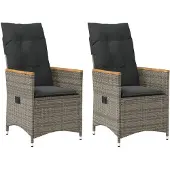 Syfax Gartensessel mit Kissen 2 Stk. Verstellbar Grau Poly Rattan