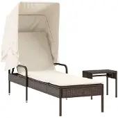 Syfax Sonnenliege mit Dach und Tisch Braun Poly Rattan