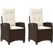 Syfax Gartensessel mit Kissen 2 Stk. Verstellbar Braun Poly Rattan