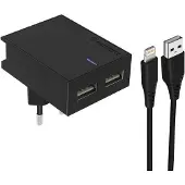 Swissten Dual 3A USB-Netzladegerät + Lightning Kabel, Slim Series - Schwarz