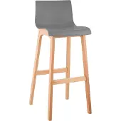 CLP Barhocker mit Lehne Hover, Barstuhl mit Sitz aus Kunststoff, Thekenhocker mit Gestell aus stabilem Buchenholz, Farbe: grau