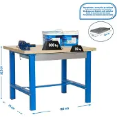 Simon Rack PROREGAL Werkbank BUFFALO WOOD mit Schublade | HxBxT 87x180x75cm | Traglast 600kg | Blau