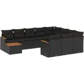 Syfax 11-tlg. Garten-Sofagarnitur mit Kissen Schwarz Poly Rattan