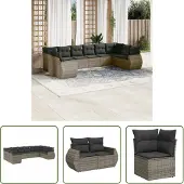 The Living Store 10-tlg. Garten-Sofagarnitur mit Kissen Grau Poly Rattan
