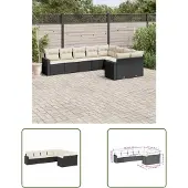 The Living Store 9-tlg. Garten-Sofagarnitur mit Kissen Schwarz Poly Rattan