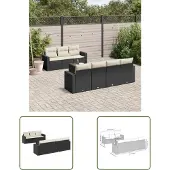 The Living Store 8-tlg. Garten-Sofagarnitur mit Kissen Schwarz Poly Rattan