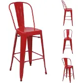 Mendler 4er-Set Barhocker HWC-A73, Barstuhl Tresenhocker mit Lehne, Metall Industriedesign rot