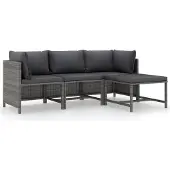 Syfax 4-tlg. Garten-Lounge-Set mit Kissen Poly Rattan Grau