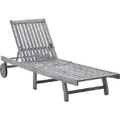 Syfax Akazie Massivholz Sonnenliege grau, verstellbare Rückenlehne, 2 Räder, 199x59 cm