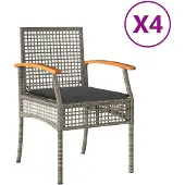 Syfax Gartenstühle mit Kissen 4 Stk. Grau Poly Rattan Akazienholz