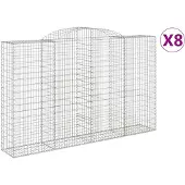 vidaXL Gabionen mit Hochbogen 8 Stk. 300x50x180/200cm Verzinktes Eisen