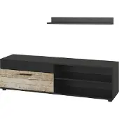 Vicco Lowboard & Regal Berno Schwarz/Sandeiche mit 1 Klappe, Model 55457