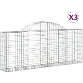 vidaXL Gabionen mit Hochbogen 3 Stk. 200x30x80/100 cm Verzinktes Eisen