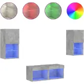 vidaXL 4-tlg. TV-Wohnwand mit LED-Leuchten Betongrau