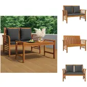 vidaXL Sofabank mit Dunkelgrauen Kissen Massivholz Akazie - Gartenbänke