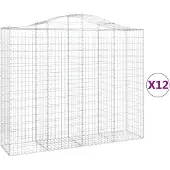vidaXL Gabionen mit Hochbogen 12Stk. 200x50x160/180cm Verzinktes Eisen