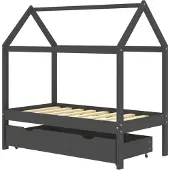 Syfax Kinderbett mit Schublade Dunkelgrau Massivholz Kiefer 70x140 cm