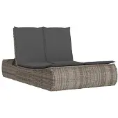 Syfax Doppel-Sonnenliege mit Kissen Grau Poly Rattan