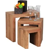 Wohnling Akazie 3-teiliger Satztisch Massiv Beistelltisch Massivholz; WL1.440