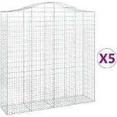 vidaXL Gabionen mit Hochbogen 5 Stk. 200x50x200/220cm Verzinktes Eisen