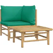 Syfax 2-tlg. Garten-Lounge-Set mit Grünen Kissen Bambus