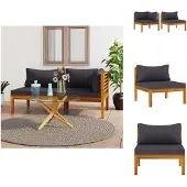 vidaXL 2-tlg. Sofa-Set mit Dunkelgrauen Kissen Akazie Massivholz - Gartensofaelemente