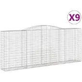 vidaXL Gabionen mit Hochbogen 9 Stk. 400x50x160/180cm Verzinktes Eisen