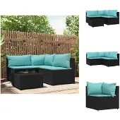 vidaXL 4-tlg. Garten-Lounge-Set mit Kissen Schwarz Poly Rattan - Gartensofas