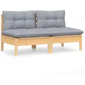Syfax 2-Sitzer-Gartensofa mit Grauen Kissen Massivholz Kiefer