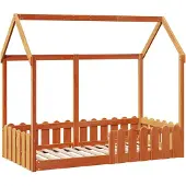 Syfax Kinderbett Hausbett Wachsbraun 80x160 cm Massivholz Kiefer