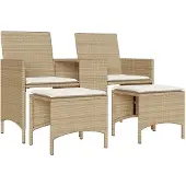 Syfax Gartensofa 2-Sitzer mit Tisch und Hockern Beige Poly Rattan