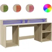 Syfax LED-Schreibtisch Sonoma-Eiche 200x55x91 cm Holzwerkstoff