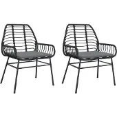 Syfax Gartenstühle 2 Stk. mit Kissen Schwarz Poly Rattan