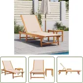 The Living Store Sonnenliege mit Tisch Creme Massivholz Akazie und Textilene