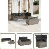 The Living Store 9-tlg. Garten-Sofagarnitur mit Kissen Grau Poly Rattan