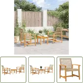 The Living Store 3-tlg. Bistro-Set Beige Poly Rattan und Akazienholz