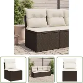 The Living Store Gartensessel ohne Armlehnen mit Kissen Braun Poly Rattan