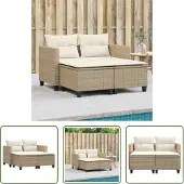 The Living Store Gartensofa 2-Sitzer mit Hockern Beige Poly Rattan