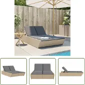 The Living Store Doppel-Sonnenliege mit Auflagen Beige Poly Rattan
