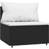 vidaXL Garten-Mittelsofa mit Kissen Schwarz Poly Rattan