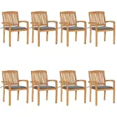 Syfax Stapelbare Gartenstühle mit Kissen 8 Stk. Massivholz Teak