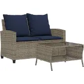 Syfax Gartensofa 2-Sitzer mit Kissen & Tisch Grau Poly Rattan