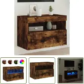 The Living Store TV-Wandschrank mit LED-Leuchten Räuchereiche 60x30x40 cm