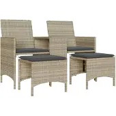 Syfax Gartensofa 2-Sitzer mit Tisch und Hockern Hellgrau Poly Rattan